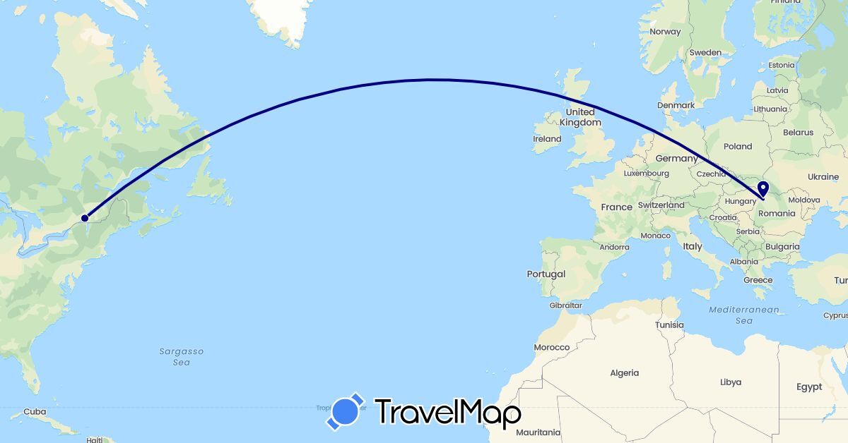 TravelMap itinerary: driving in Canada, Romania (Europe, North America)